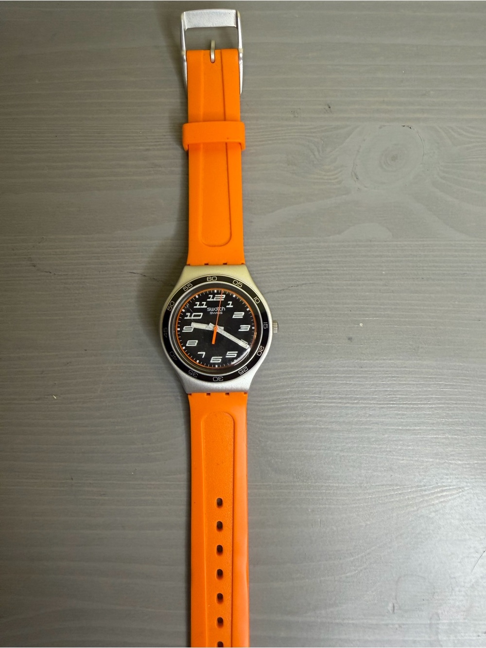 Vintage Swatch Irony Jungle Joy Orange Silicone Strap Black Dial Swiss Watch